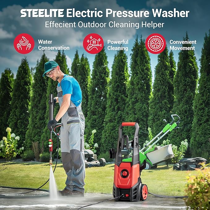 Electric Pressure Washer, 2.5 GPM Power Washer with Foam Cannon, Electric High Pressure Washer with 4 Quick Connect Nozzles for Cars, Driveways, Fences, Patios, Home Cleaning