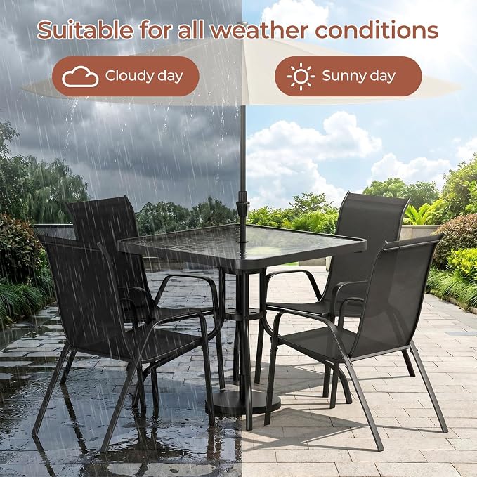TLSUNNY Patio Dining Set 5 Pieces, All Weather Outdoor Furniture W/30"X 30" Table and 4 Stackable Textilene Chairs, Metal Table and Chairs for Lawn, Garden, Poolside, Backyard (Umbrella not Included)