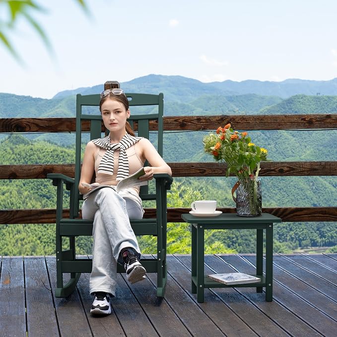 nevilywood 2-Tier End Table, Outdoor Adirondack Side Tables, Whether resisted HDPE, Wood Texture - Poolside, Patio,Lawn & Green