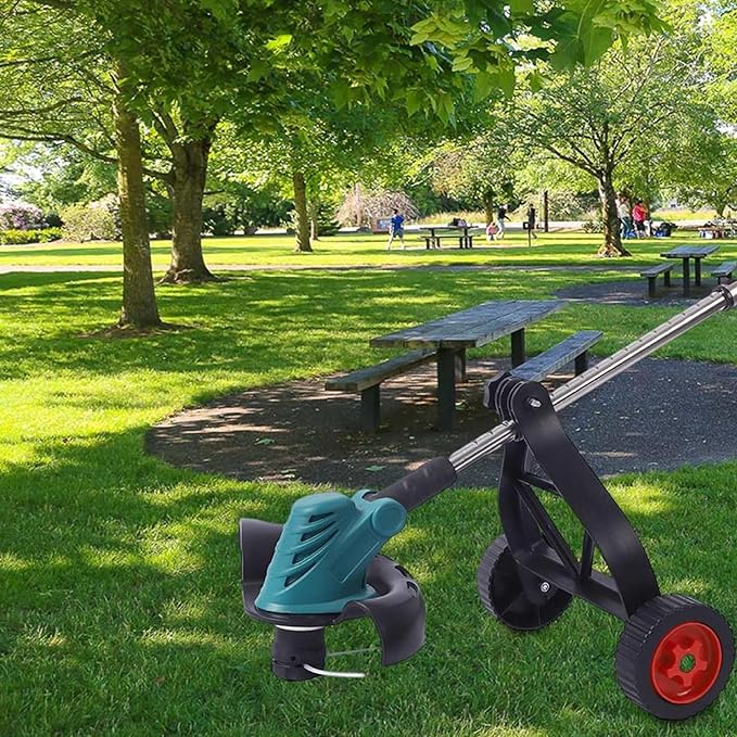 String Trimmer Support Wheels, Adjustable Lawn Mower Auxiliary Walk Behind Weed Wacker Wheels, Garden Lawn Tool Attachment for Grass Eater Holder (Black)