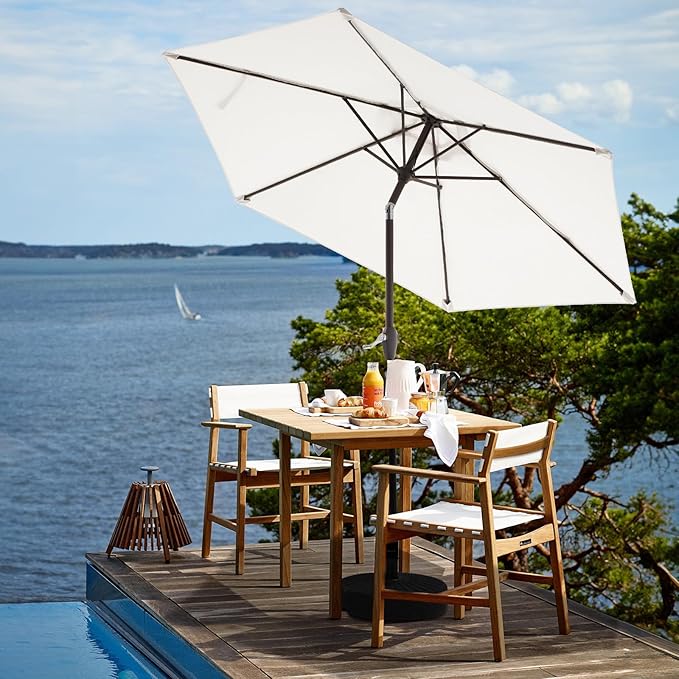 JEAREY 7.5FT Patio Umbrella Outdoor Market Umbrella with 6 Sturdy Ribs, Push Button Tilt/Crank Table Umbrella for Garden, Deck, Backyard and Pool, Cream White
