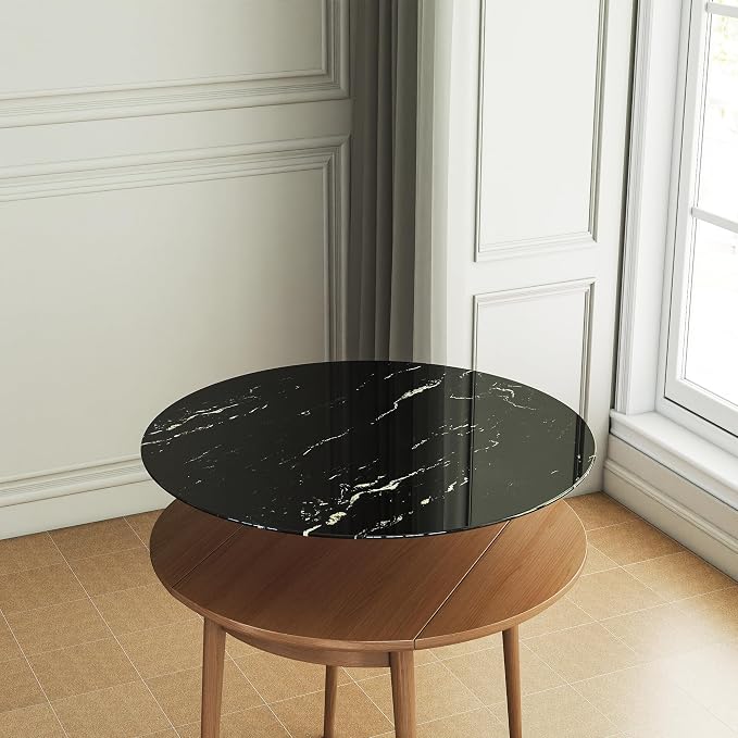 36" Round Tempered Glass Table Top, Marble Glass Surface Protector Heat & Scratch Resistant Multipurpose for Dining, Coffee, Restaurant, Office and End Table (Black Marble Pattern, 36 Inch)