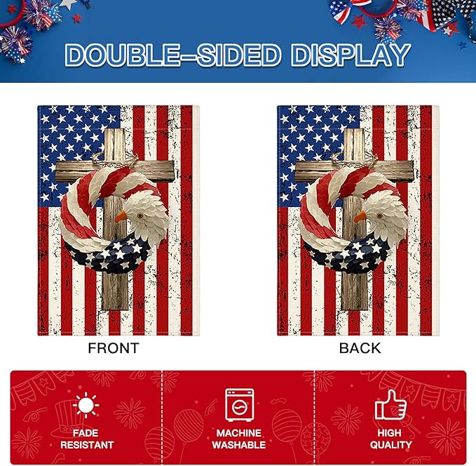 OTOSTAR Welcome Patriotic America 4th of July Garden Flag 28x40 Inch Double Sided Red White Blue Stars and Stripes Yard Outdoor Decorative Independence Day Memorial Day Garden Flag (Eagle)