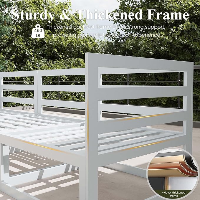 LayinSun 9 Pieces Modern Aluminum Patio Furniture Set with Coffee Table, Outdoor Modular Sectional Conversation Set L-Shaped Sofa for Backyard