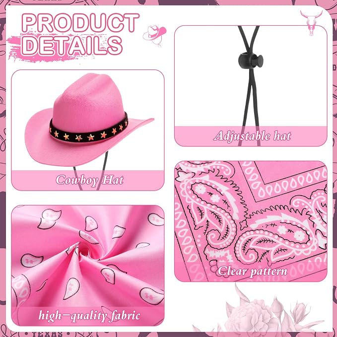 Shyyween Western Cowboy Porch Goose Outfits for 23"/ 17'' Lawn Cement Goose Statue Clothes Cowboy Hat with Bandana Scarf(Pink)
