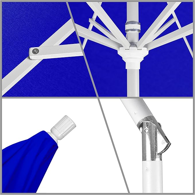 California Umbrella 11Ft Premium Sunbrella Patio Umbrella, Hand-Crank, Tilt-Collar, White Frame, Pacific Blue Fabric