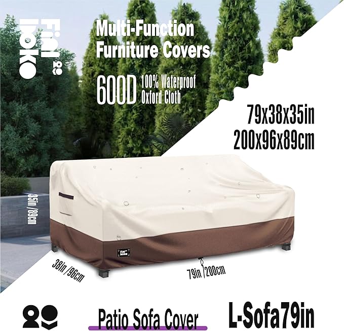 3-seater Outdoor Couch Cover,79"Wx38"Dx35"H Patio Sofa Cover,100% Waterproof Heavy Duty Patio Furniture Covers,Beige&Brow