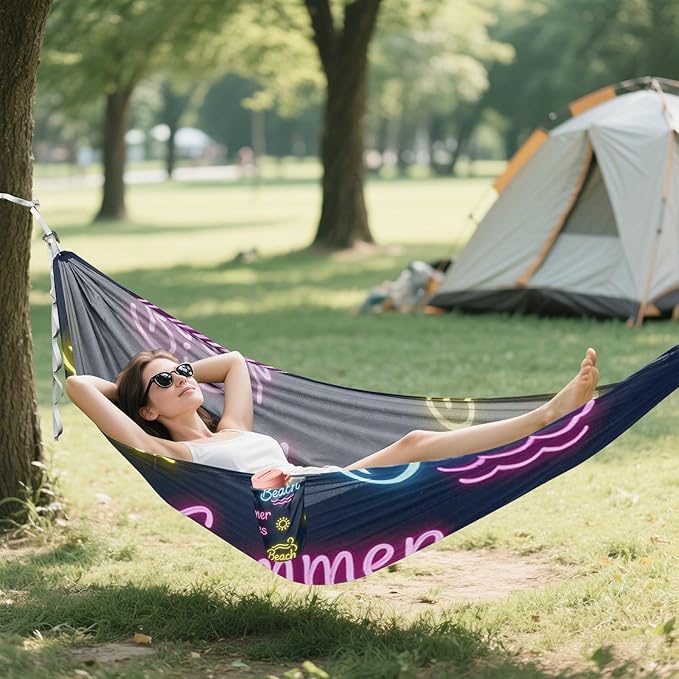 Sun Neon Summer Vibes Beach 330lb Capacity Outdoor Hammock with Portabl Carry Bag Cloth Hammock for Outside Patio Garden hamacas para Deck