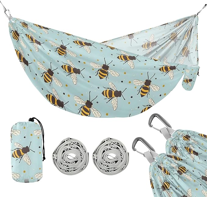 Camping Hammock Outdoor Hammocks for Outside Bees A Beach Trees Portable Lightweight with Pockets Tree Straps Indoor