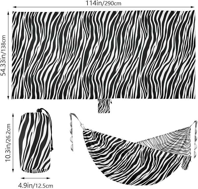 Camping Hammock Outdoor Hammocks for Outside White Black Zebra-Stripe Beach Trees Portable Lightweight with Pockets Tree Straps Indoor