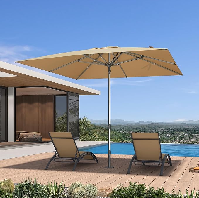 PURPLE LEAF 10 X 10 FT Commercial Square Patio Umbrella Semi Auto Heavy Duty 1.9" Aluminum Pole Wind Resistant Ribs for Restaurant Cafe Outdoor Dining Beach Bar Hotel Pool Resort Garden Deck Beige