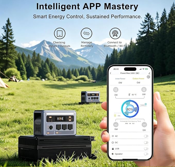 OSCAL 1800W Solar Generator with 3x100W Solar Panels PowerMax 1800SE, 1024Wh LiFePO4 Battery Generator with 3 AC Outlets (3600W Surge), 800W AC Charging, WI-FI/Bluetooth APP Control (PM1800SE+3X100W)