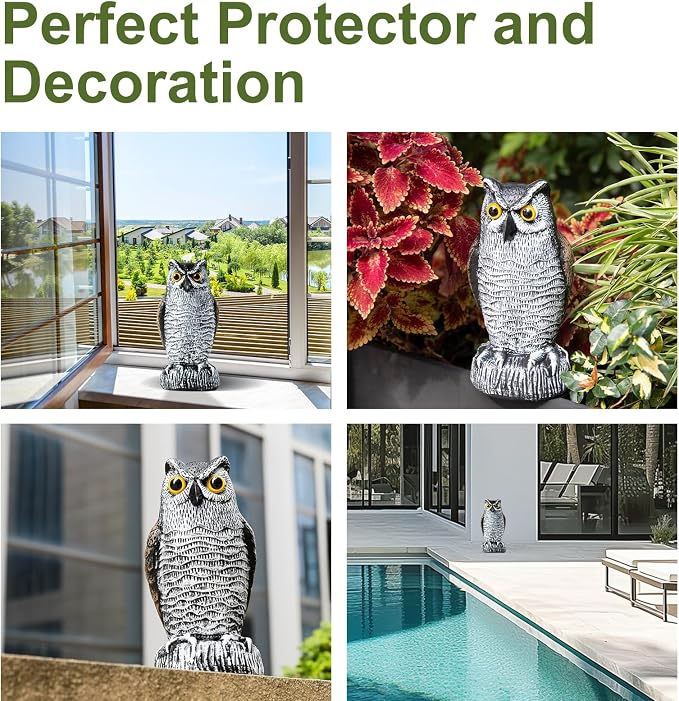 OFFO Fake Owls, Plastic Owl Statue to Decorate The Garden, Porch Pool Patio Yard, Halloween Decorations for Outdoor Garden, 8.3-Inch Height, Brown and White