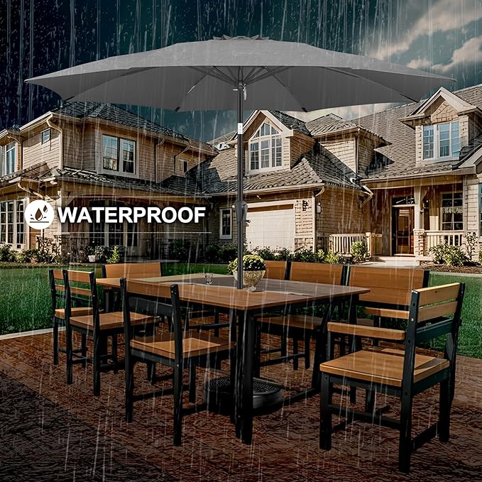 FLAME&SHADE 11 ft Patio Umbrella - Table Umbrella Outdoor with Push Button Tilt and Crank, UV Protection, 8 Sturdy Ribs, Market Umbrella for Garden, Deck, Backyard, Lawn, Pool and Beach(Anthracite)