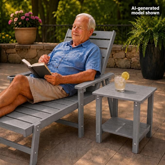 MXIMU Outdoor Side Table Set of 2: Heavy-Duty Sturdy Warp Resistant Adirondack Table - Wood Grain Finish Outdoor End Tables - Easy Assembly & Low Maintenance Patio Side Table Grey