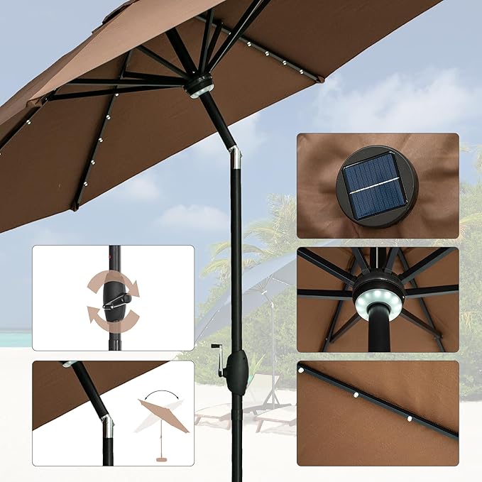 GDY 10Ft Patio Umbrella, Table Umbrella with 40 LED Lights, Outdoor Umbrellas for Patio, with Tilt and Crank, Center Light, for Garden, Deck, Backyard, Pool, and Beach.