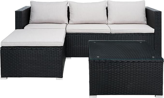 SAFAVIEH Outdoor Collection Madalina Black/Light Grey Wicker Conversation Patio Set
