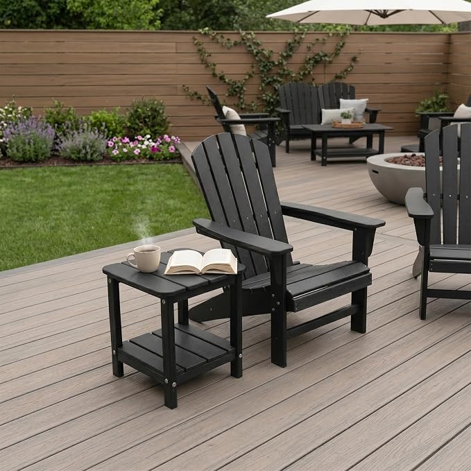 Lil Ray Adirondack Outdoor Side Table Small Patio End Tables for Outside Outdoor Patio Side Table (Black)