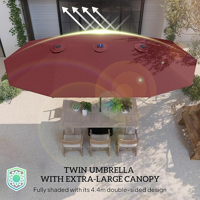 Outsunny 14.4ft Large Patio Umbrella with 36 Solar LED Lights, Double Sided Outdoor Umbrella with Base Included