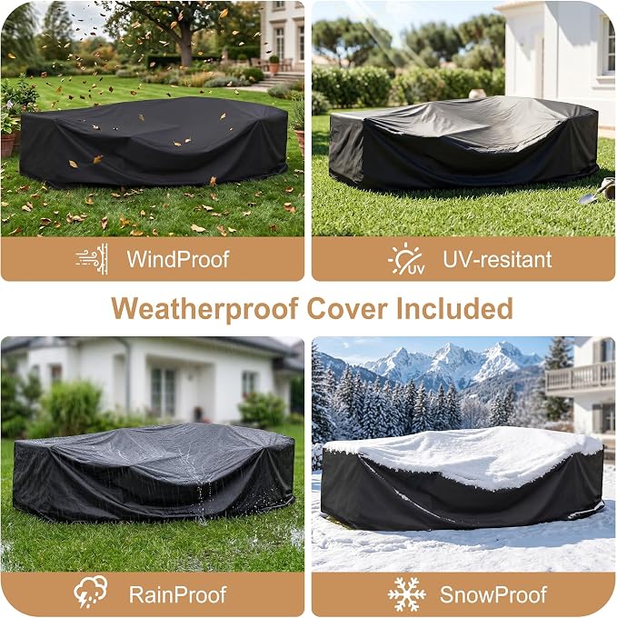 Outdoor Sectional 6-Seater Large Luxury Patio Furniture Set Modular L-Shaped Outdoor Furniture with Thick Cushion All Weather Wicker Boho Patio Conversation Sets for Deck, Backyard