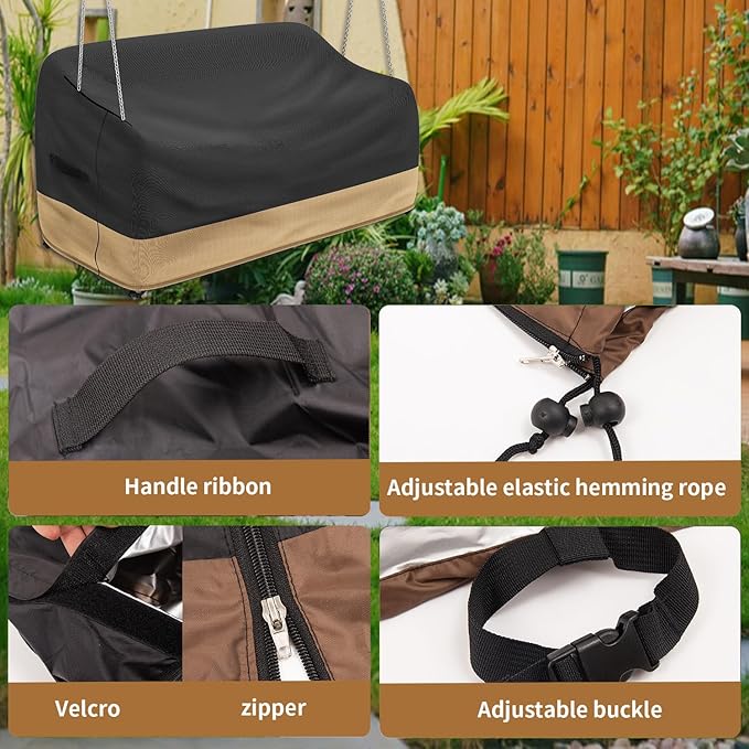 Hanging Porch Swing Cover Waterproof, Protected Outdoor Swing Cover, with Seam Taped, Hanging Outdoor Swing Cover for Outdoor Furniture & Windproof Design