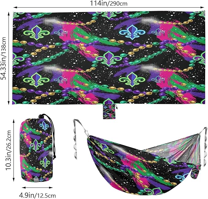 Hammocks for Outside Mardi Gras Elements Camping Hammock Portable Hammocks with Tree Straps and Carry Bag Camping Accessories for Hiking Beach Outdoor