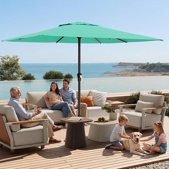 AreShark 8' x 10' Rectangle Patio Umbrellas for Outdoor, Outdoor Table Umbrella, Large Outdoor Patio Umbrellas with 8 Sturdy Ribs for Pool, Garden, Market (Aqua Sky)