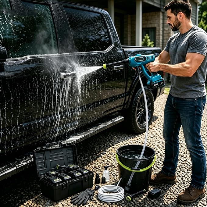 2026 Upgrade Cordless Portable Pressure Washer,1800 Psi Battery Powered Power Washer,Cordless Pressure Washer with 6-in-1 Nozzle,16.5ft Drain Hose & Foam Cannon,for Car,Home,Patio (C, 10 Battery*2)
