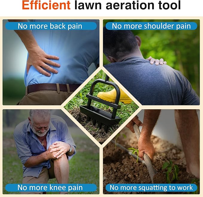 Updated Lawn Aerator Tool with Soil Core Collection Tray, Lawn Core Aerator Lawn Tool with 4 Tines Manual Grass Aerator, Spike Lawn Coring Aerator for Yard Lawn Aeration Soil Loosening, Coral