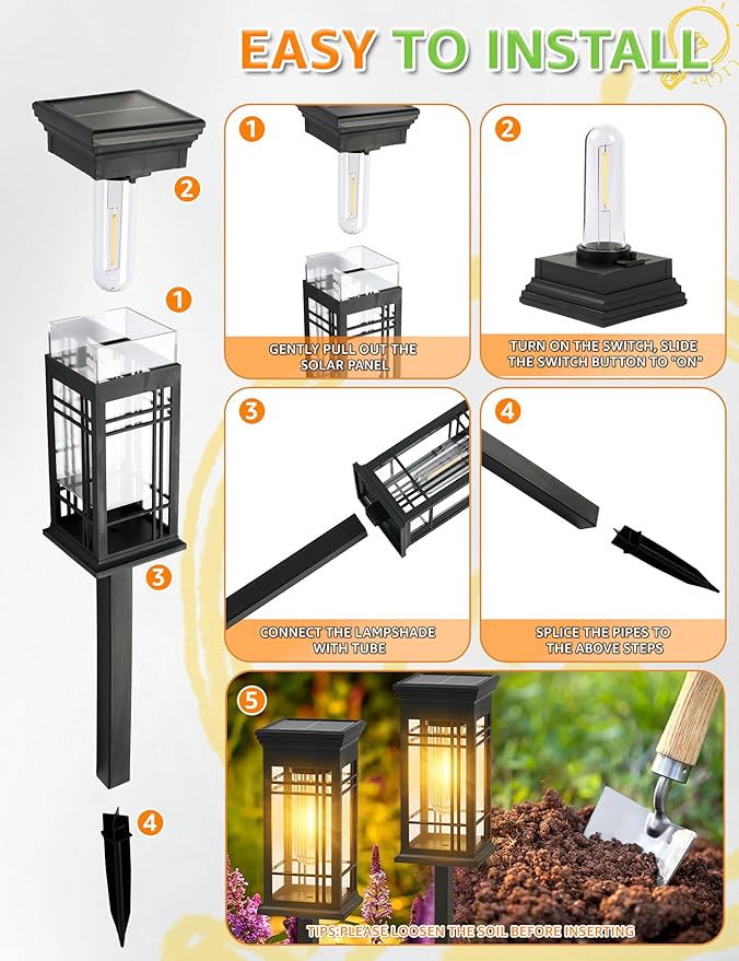 4 Pack Solar Lights Outdoor Waterproof, Bright Solar Pathway Lights with Auto On/Off, Weatherproof Garden Landscape Lighting for Yard Patio Walkway Lawn Decor