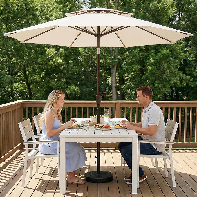 Outdoor Patio Umbrella, 2 Tiers Market Table Umbrella with 8 Sturdy Ribs, Push Button Tilt and Crank, UPF50+ UV Protection for Deck, Pool, Garden and Backyard