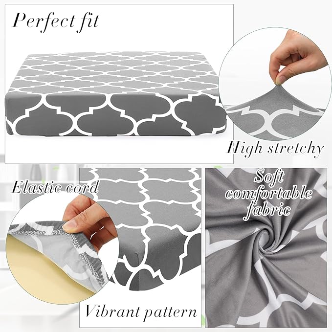 Newwiee 4 Pcs Waterproof Outdoor Cushion Covers for Patio Furniture Stretch Outdoor Couch Cushion Covers Replacement Moroccan Pattern Chair Seat Sofa Slipcovers Soft Flexibility Protector(Gray)