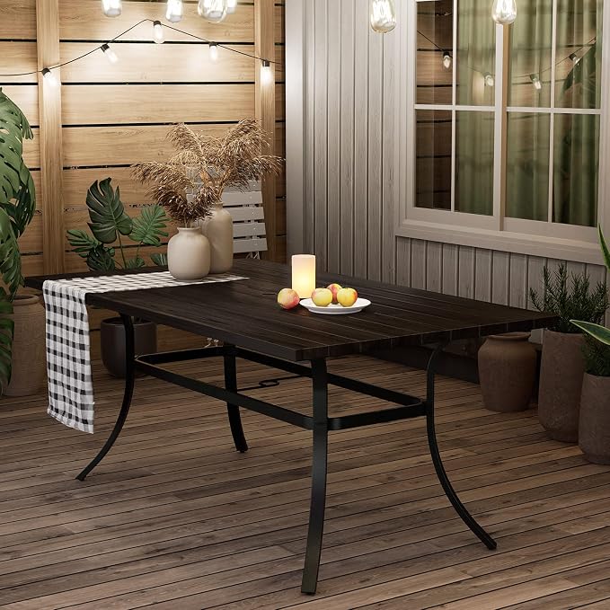 Grand patio Outdoor 66-Inch Rectangle Dining Table Weather-Resistant Picnic Table Embossed Woodgrain with 1.5”Market Umbrella Hole for Garden, Lawn, Backyard