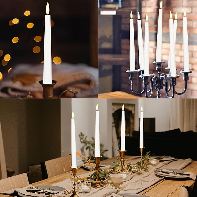 Flameless Taper Candles with 3D Wick, 11.4" Real Wax LED Candles with Remote and Timer, 6 Pack Flickering Candlesticks Battery Operated (White)