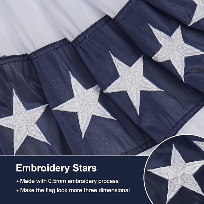 SYII Bunting Flag 2x4 Feet Outdoor (4 PCS), Embroidery Stars American US Bunting Flags with 3 Brass Grommets, Patriotic Half Fan Banner for Fourth of July Decor, 4th of july Decorations Outdoor