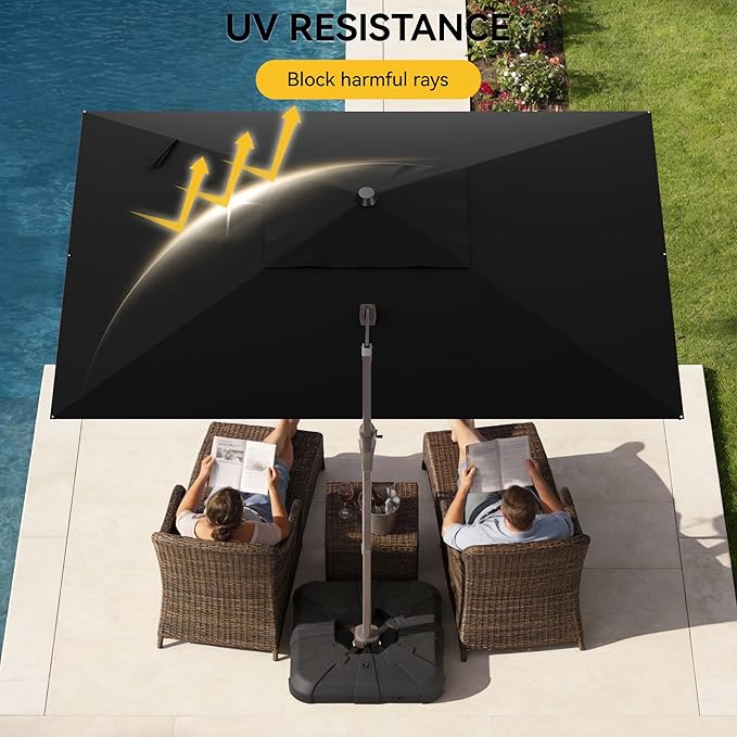 9x12 FT Cantilever Patio Umbrella with Base, Large Rectangular Offset Outdoor Umbrella with 360° Rotation, Heavy Duty Shade Umbrella for Garden Backyard Deck Poolside Courtyard, Black