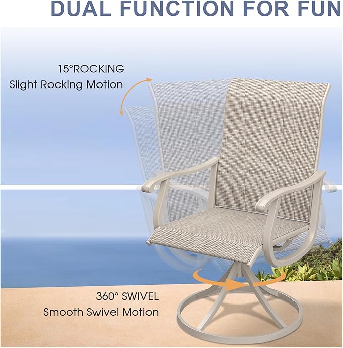 VICLLAX 7 Pieces Patio Dining Set, Patio Furniture Set of 6 Patio Swivel Dining Chairs and 50" Patio Spliced Round Tabletop, Sandshell Chairs & Sandshell Tabletop