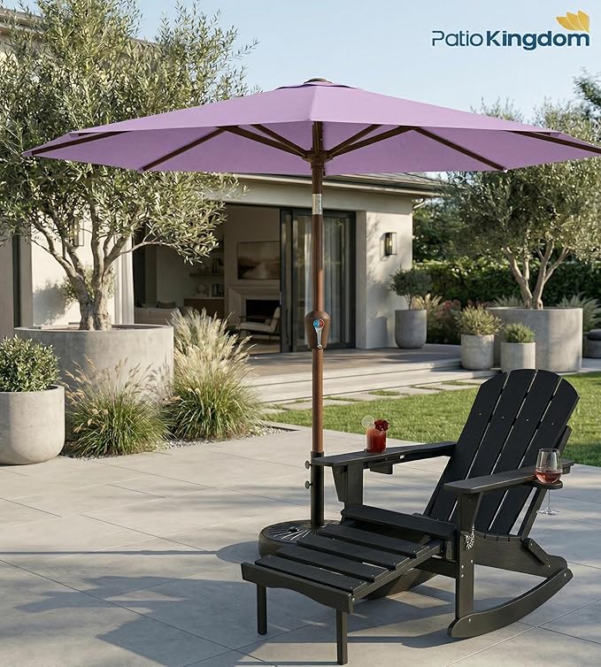 PatioKingdom 10FT Patio Umbrella with Push Button Tilt and Crank, Outdoor Market Umbrella with 8 Fiberglass Ribs, UV Protection Table Umbrella for Pool,Backyard,Garden,Deck