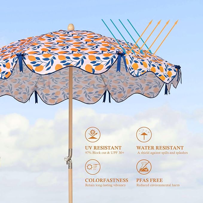 LAGarden Fringe Patio Umbrella with Carry Bag & Cover Vintage Wood for Event Outdoor Garden Yard Wedding Bistro Table
