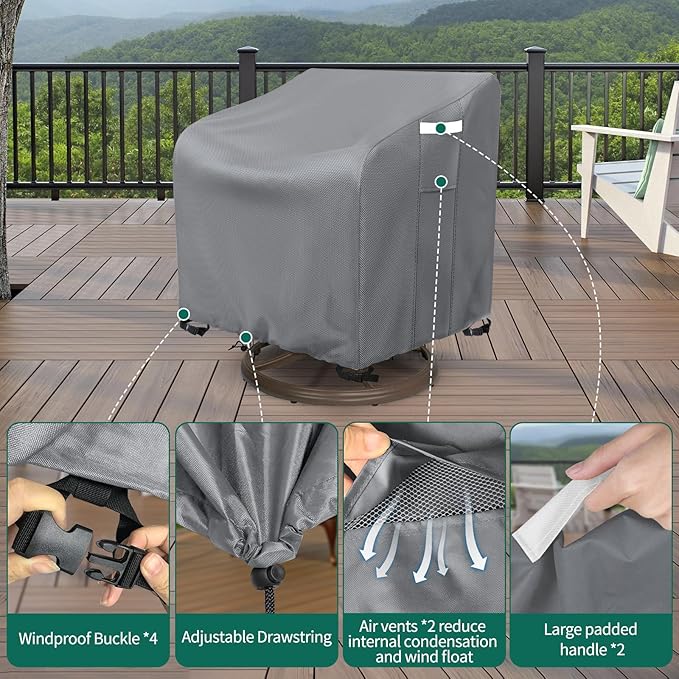 AKEfit Outdoor Swivel Lounge Chair Cover 2 Pack,Heavy Duty Waterproof Patio Chair Covers for All-Weather Protection Outdoor Lawn Furniture,Grey-33Wx35Dx38.5H inches