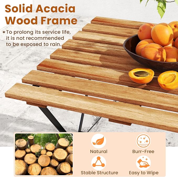 Tangkula 5 Piece Patio Folding Dining Table and Chair Set, Outdoor Space Saving Rectangular Acacia Wood Table and Foldable Chairs with Metal Frame, for Yard Porch Deck Backyard