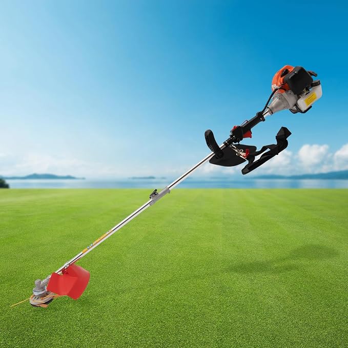Gas Powered Weed Eater, 33cc 2-Stroke Cordless Lawn Edger Gas String Trimmer with Two Blade Heads, Trimmer Power Gasoline Chainsaw for Home Lawn Mowe, Orchard Mowing, Tea Garden Mowing