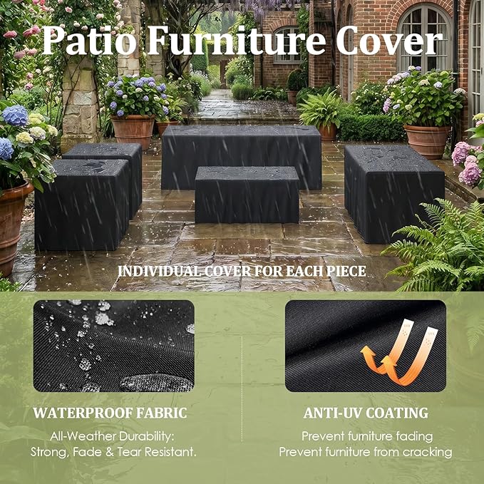 INGEROOM 5 Piece Aluminum Outdoor Patio Furniture Set with Waterproof Cover, 7-Seat Patio Conversation Sets with Coffee Table, Outdoor Sectional Furniture Set for Porch, Balcony, Deck, Oatmeal