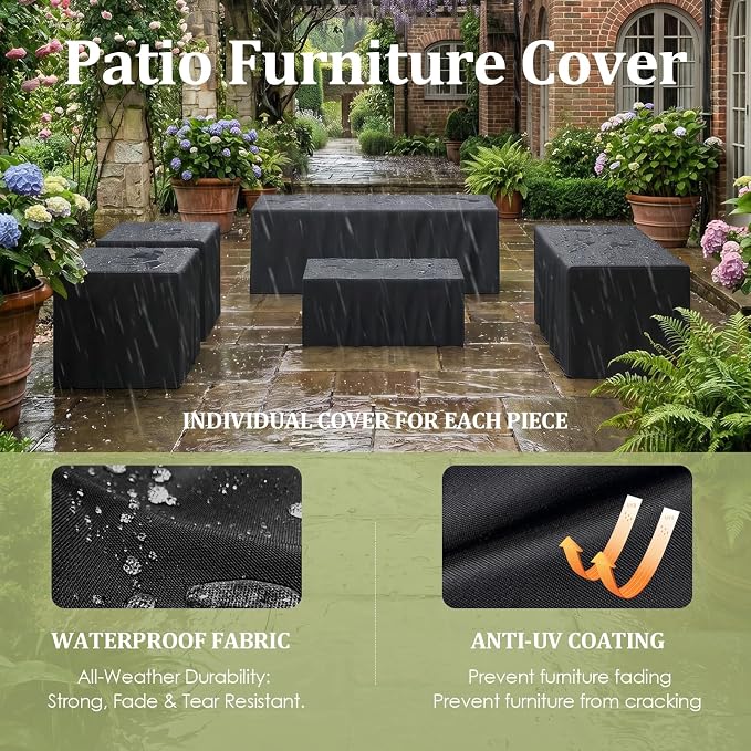 INGEROOM 4 Piece Aluminum Outdoor Patio Furniture Set with Waterproof Cover, 4-Seat Patio Conversation Sets with Coffee Table, Outdoor Sectional Furniture Set for Porch, Balcony, Deck, Oatmeal