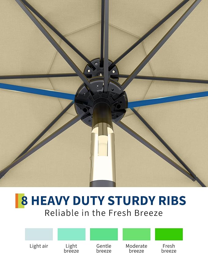 10 ft Patio Umbrella with Solar Lights, Outdoor LED Lighted Umbrella, 40 LED Lights & Tilt Crank, 8 Ribs for Poolside, Deck, Backyard