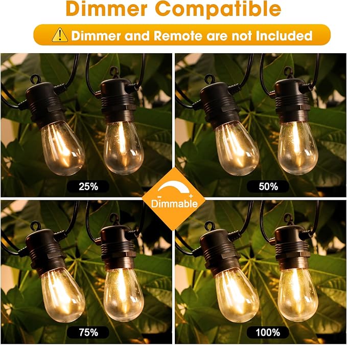 GvvooHome 100FT LED Outdoor String Lights, Commercial Grade Patio Lights with 30+2 Shatterproof S14 Edison Vintage Bulb for Outside Backyard Porch Balcony Party Cafe Decor
