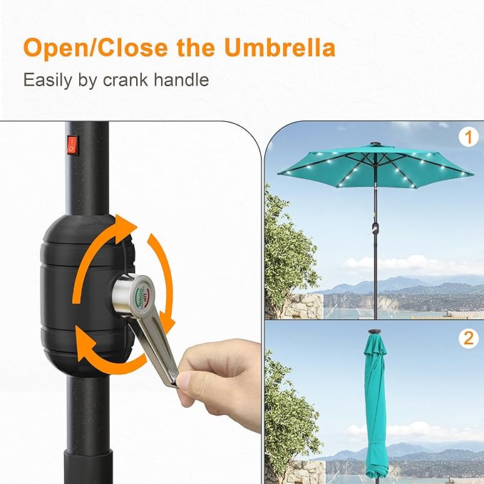 7.5ft Outdoor Umbrella Patio Umbrella with Solar Lights,18 LED Lighted Table Market Outdoor Umbrella, 2-Year-Non-Fading, for Pool, Deck, Garden,Backyard