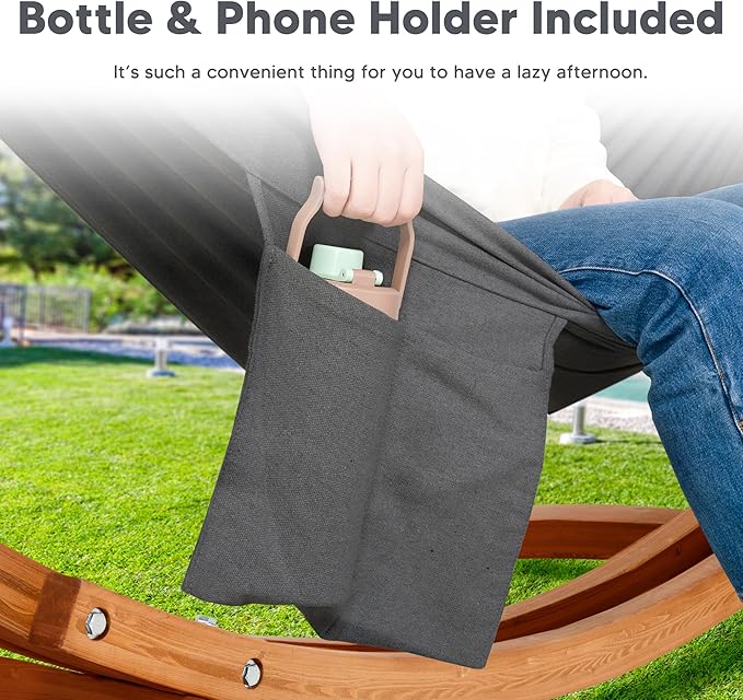 SUNCREAT 2 Person Hammock with 10 ft Wooden Stand Included, Outdoor Hammocks for Outside, 475 lbs Capacity, Dark Gray