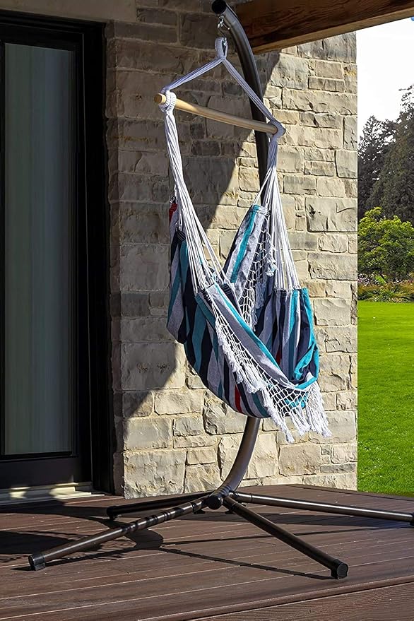 Vivere Cotton Hammock Chair with Hardwood Spreader Bar - 250 lb Capacity (Denim)