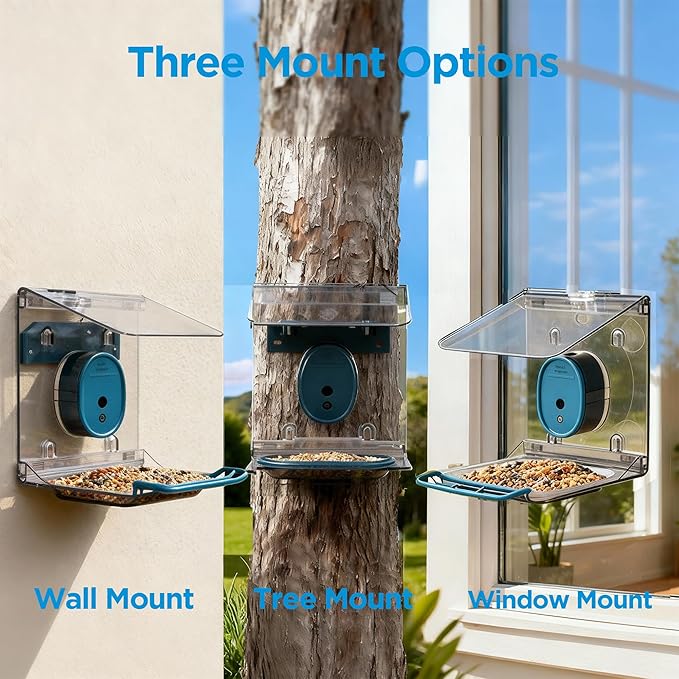 Smart Bird Feeder with Camera Solar Powered,2K UHD Video Live Stream,Easy Set Up,AI Bird Species Identification, Auto Capture Videos&5MP Photos,Instant Alerts,Gifts for Bird Lovers